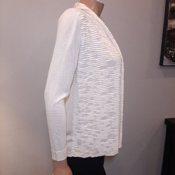 Lafayette 148 Silk Cardigan Womens Size Small Cream Open Textured Long Sleeve - Picture 9 of 11